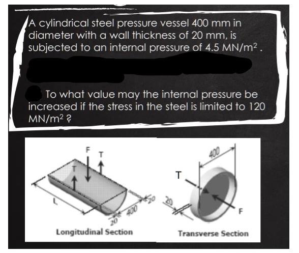 SOLVED: ' A cylindrical steel pressure vessel 400 mm in diameter with ...