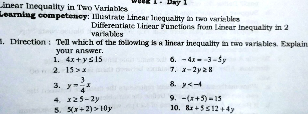 Solved Linear Wee L Day 1 Inequality In Two Variables Learning Competency Illustrate Linear Solved Linear Wee L Day 1 Inequality In Two Variables Learning Competency Illustrate Linear