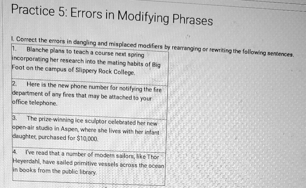 errors in modifying phrases practice 5 errors in modifying phrases ...