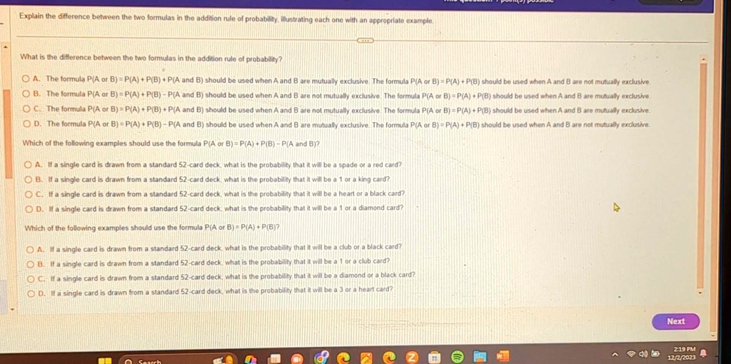 SOLVED Explain the difference between the two formulas in the addition