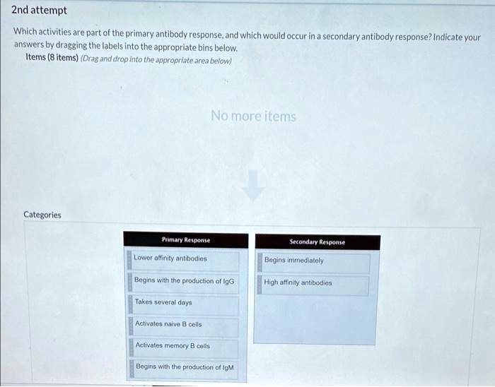 SOLVED Which activities are part of the primary antibody response, and