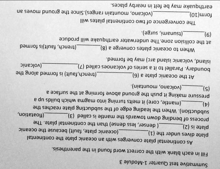 SOLVED Summative test Quarter 1Module 3 Fill in each blank with the
