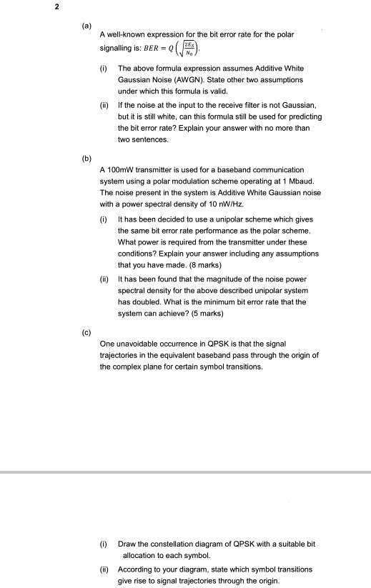 SOLVED: (a)well-known expression for the bit error rate for the polaris ...
