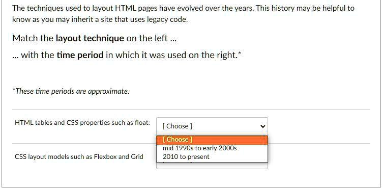 SOLVED: The techniques used to layout HTML pages have evolved over the ...