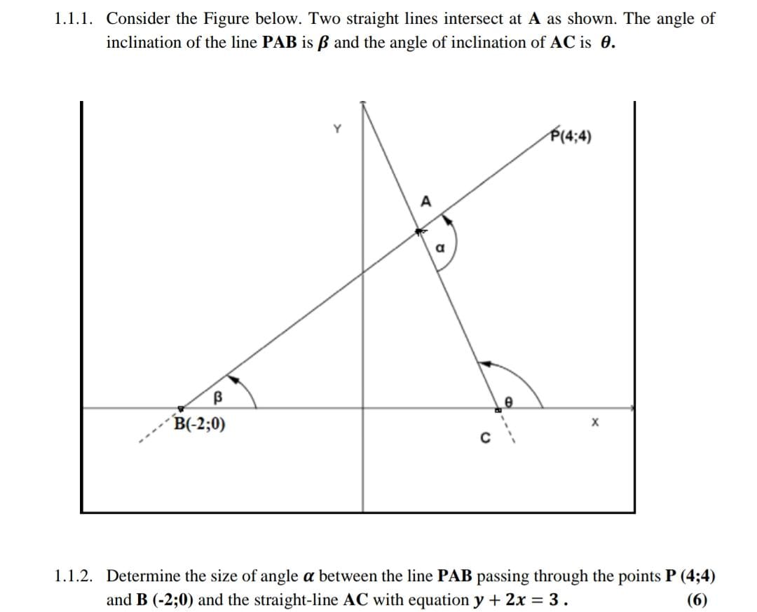 1.1.1. Consider the Figure below. Two straight lines intersect at A as ...