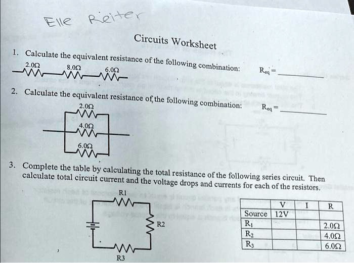SOLVED Circuits Worksheet 1. Calculate the equivalent resistance of
