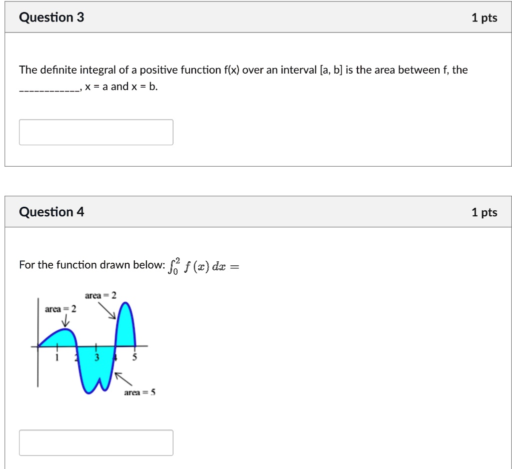 Solved Question 3 1 Pts The Definite Integral Of A Positive Function Flx Over An Interval [a
