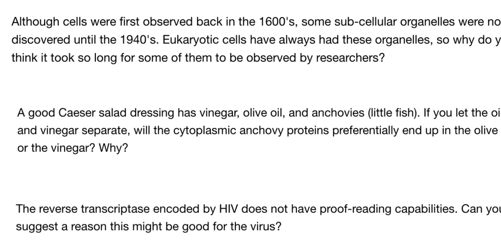 SOLVED: Although cells were first observed back in the 1600s, some ...