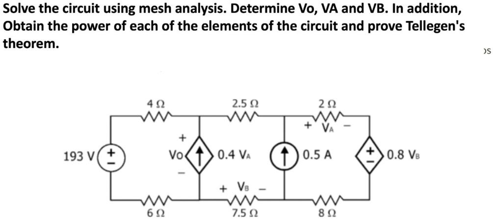 Solve the circuit using mesh analysis. Determine Vo, VA and VB. In ...