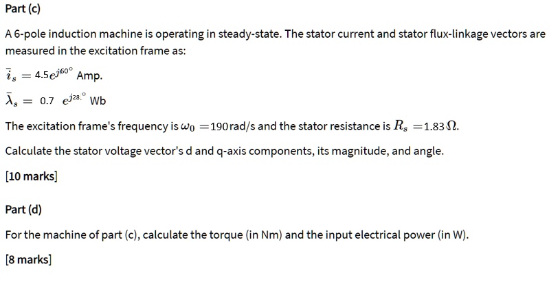 SOLVED: Text: Calculate the magnitude and angle of the stator voltage ...