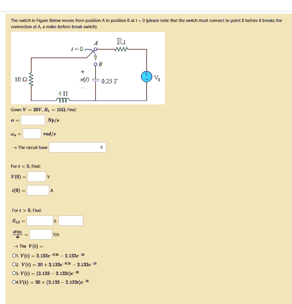 SOLVED: The Switch In Figure Below Moves From Position A To Position B ...