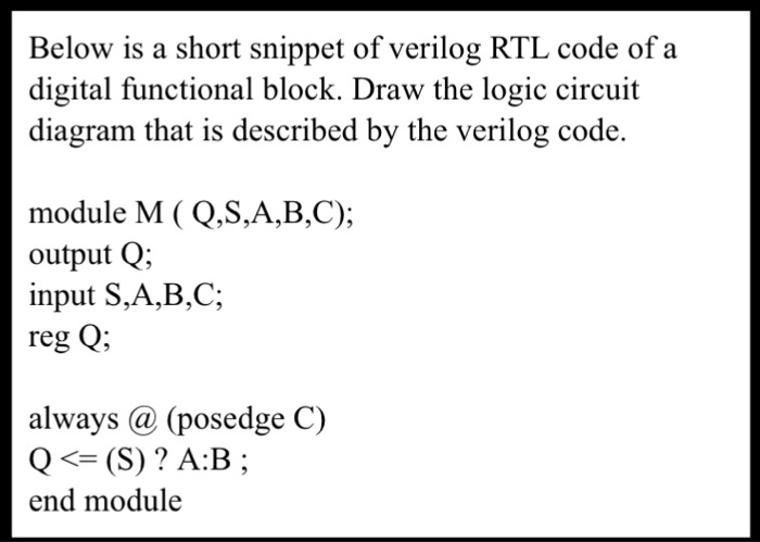 SOLVED: Below Is A Short Snippet Of Verilog RTL Code Of A Digital ...