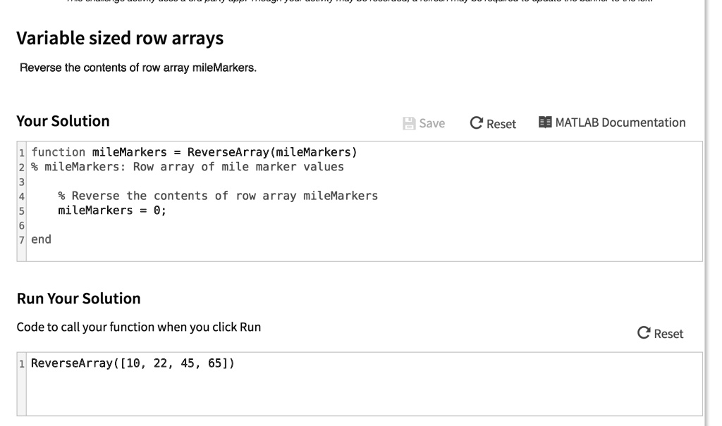 SOLVED Reverse the contents of row array mileMarkers. Variable