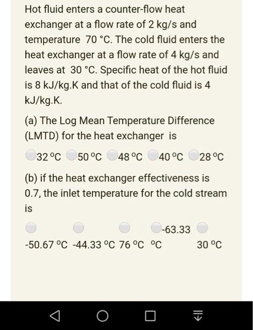 SOLVED: Hot fluid enters a counter-flow heat exchanger at a flow rate ...