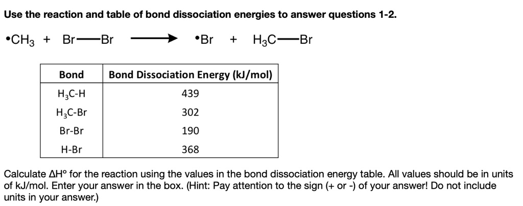 SOLVED:Use The Reaction And Table Of Bond Dissociation Energies To ...