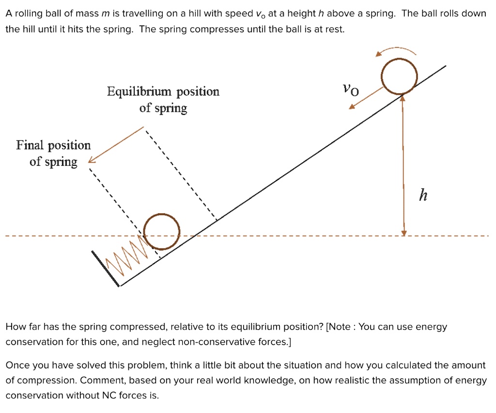 SOLVED A rolling ball of mass m is travelling on a hill with speed Vo