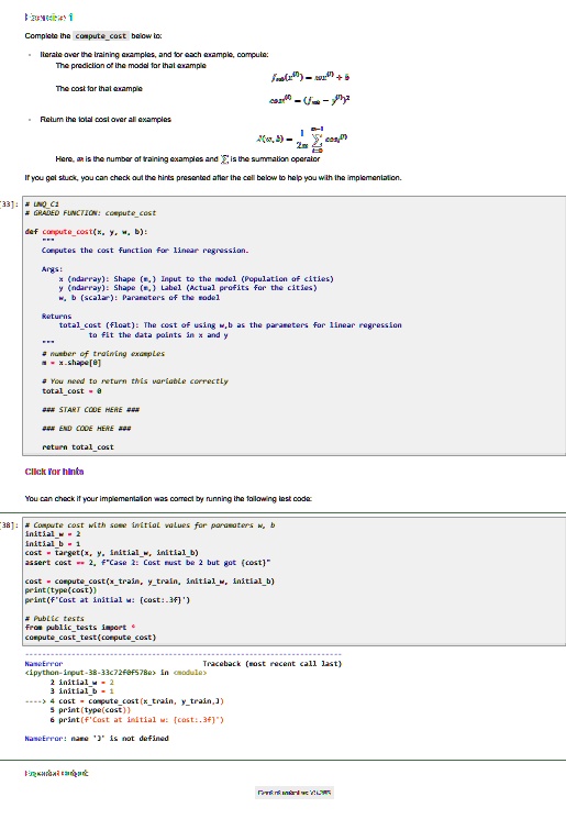 programming assignment of linear regression to compute effective cost ...