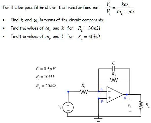 SOLVED: For the low pass filter shown, the transfer function V(s) is ...