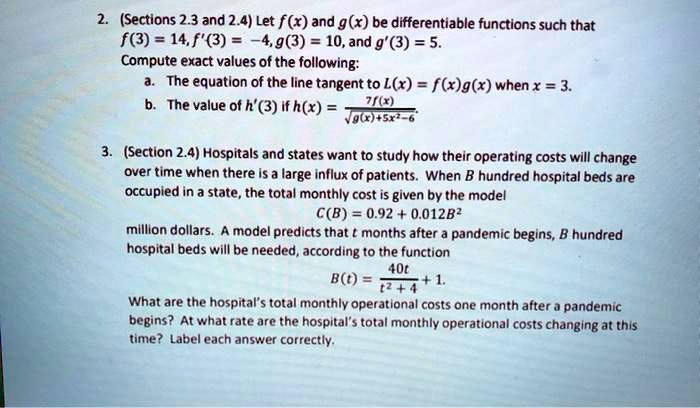 Solved Sections 2 3 And 2 4 Let F X Ad G X Be Differentiable Functions Such That F 3 14 F 3 4 9 3 10 And 9 3 5 Compute Exact Values Of The Following The Equation Of