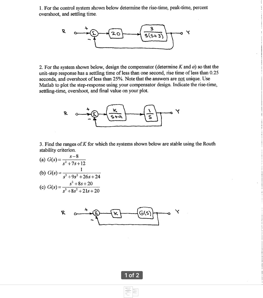 SOLVED: For the control system shown below, determine the rise time ...