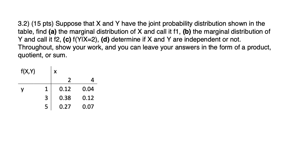 32 15 pts suppose that x and y have the joint probability distribution ...