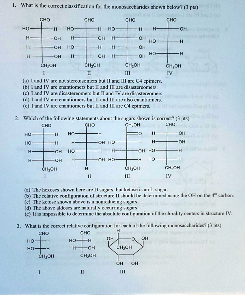carbohydrate questions what is the correct classification for the ...