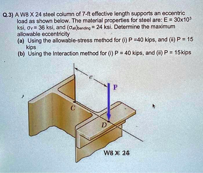 SOLVED Q.3) A W8 X 24 steel column of 7ft effective length supports