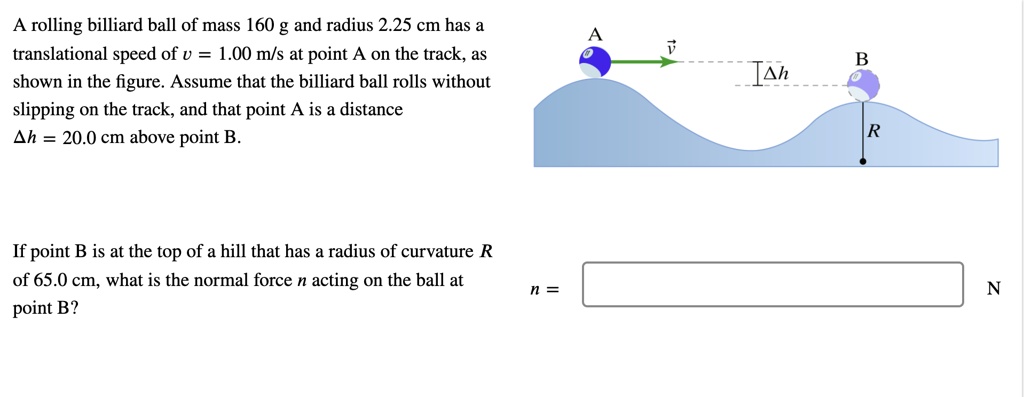 SOLVED: A rolling billiard ball of mass 160 g and radius 2.25 cm has a ...