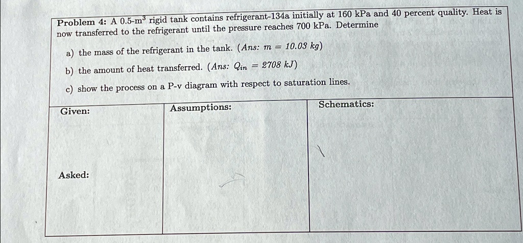 Problem 4: A 0.5-m^(3) rigid tank contains refrigerant-134a initially