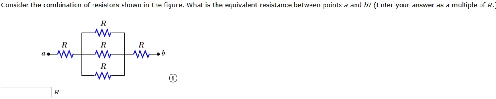 Consider the combination of resistors shown in the figure. What is the equivalent resistance between points a and b? (Enter your answer as a multiple of R.)
