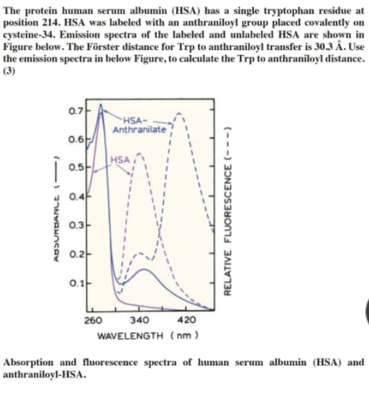 the protein human serum albumin hsa has a single tryptophan residue at ...