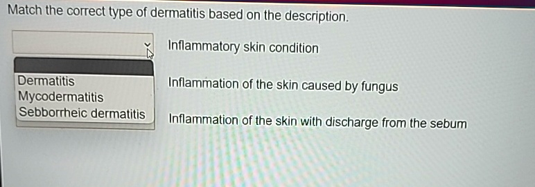 Match the correct type of dermatitis based on the description ...