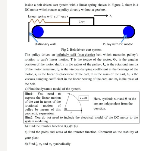 SOLVED: Inside a belt-driven cart system with a linear spring shown in ...