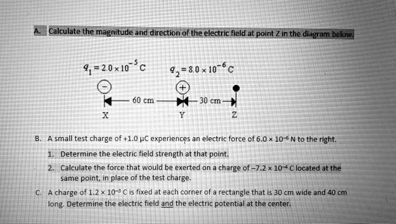calculate the magnitude and direction of the electric field at point z ...