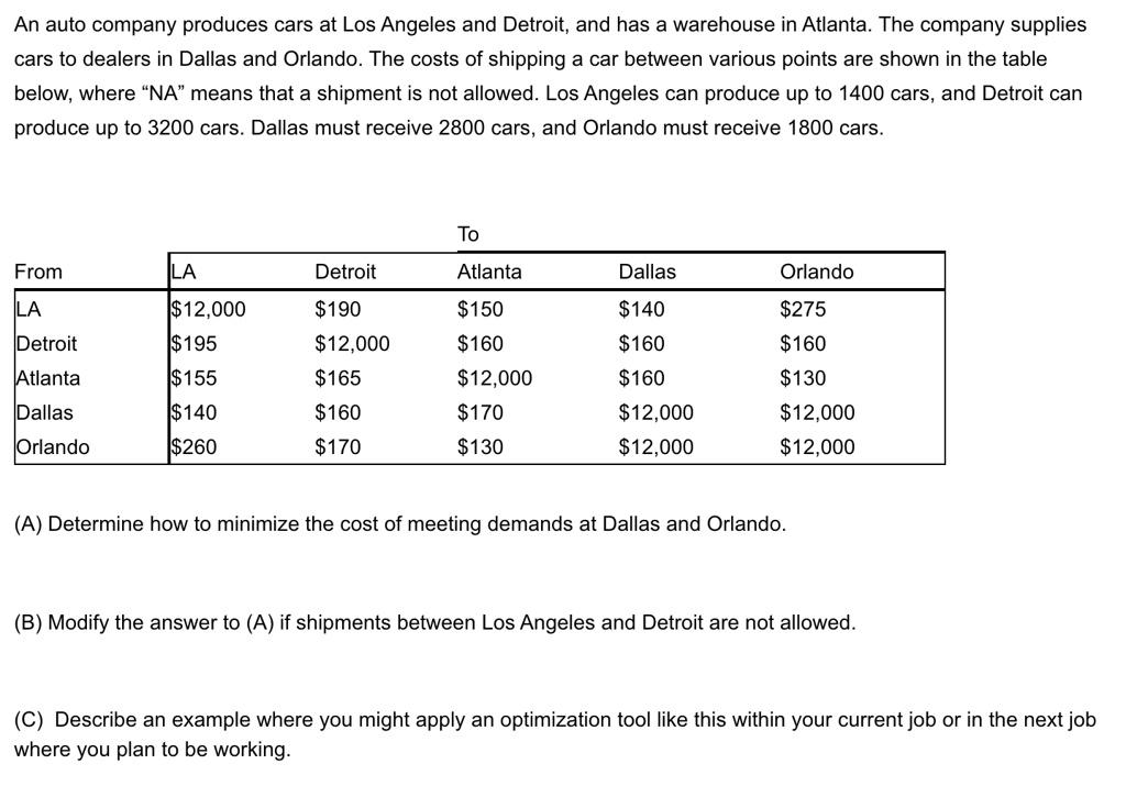 SOLVED An auto company produces cars in Los Angeles and Detroit