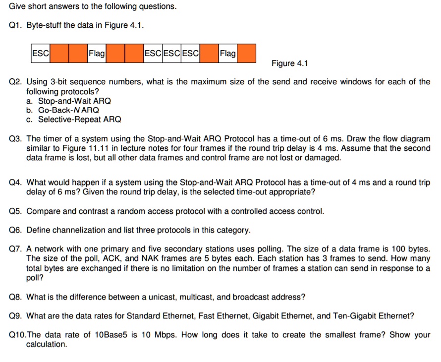 SOLVED: Q1. Byte-stuff the data in Figure 4.1. ESC Flag ESC|ESC|ESC ...