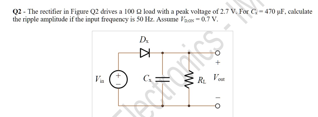 SOLVED: Q2 - The rectifier in Figure Q2 drives a 100 Q load with a peak ...