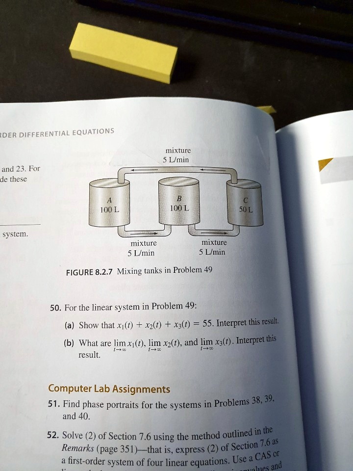 der differential equations mixture 5 lmin and 23 for de these 1oo l 100 l 50 l system mixture 5 lmin mixture 5 lmin figure 827 mixing tanks in problem 49 50 for the linear system in problem  65326