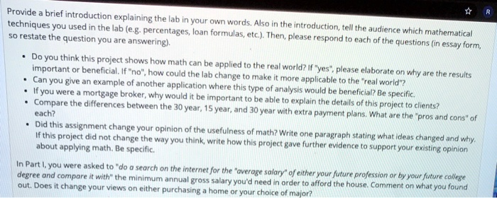 SOLVED: Provide brief introduction explaining the lab in your ...