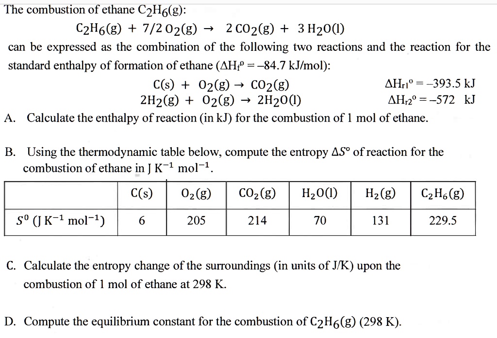 Heat Of Combustion Of Ethane