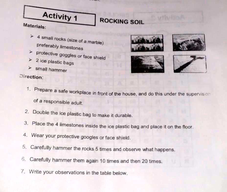 SOLVED: Questions: 1. What happened to the rocks after you hammered
