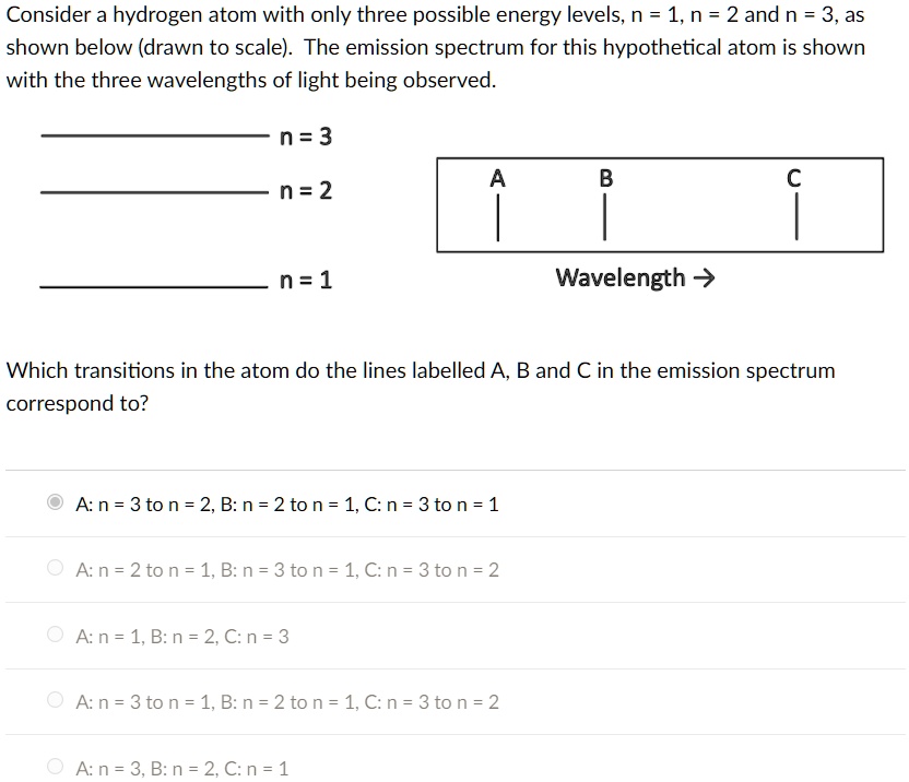 SOLVED: Consider a hydrogen atom with only three possible energy levels ...
