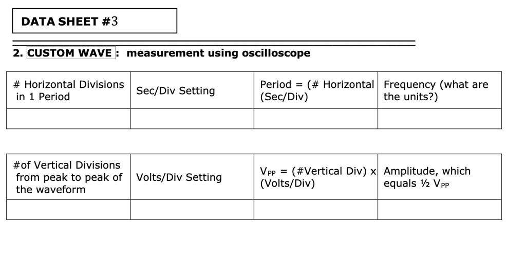 SOLVED DATA SHEET 3 CUSTOM WAVE measurement using oscilloscope