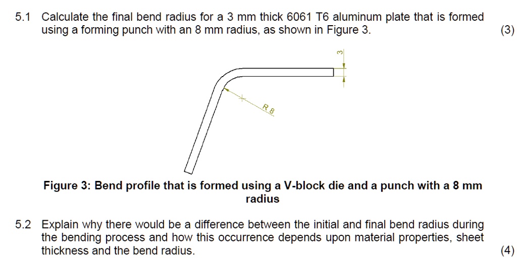 SOLVED 5.1 Calculate the final bend radius for a 3 mm thick 6061 T6