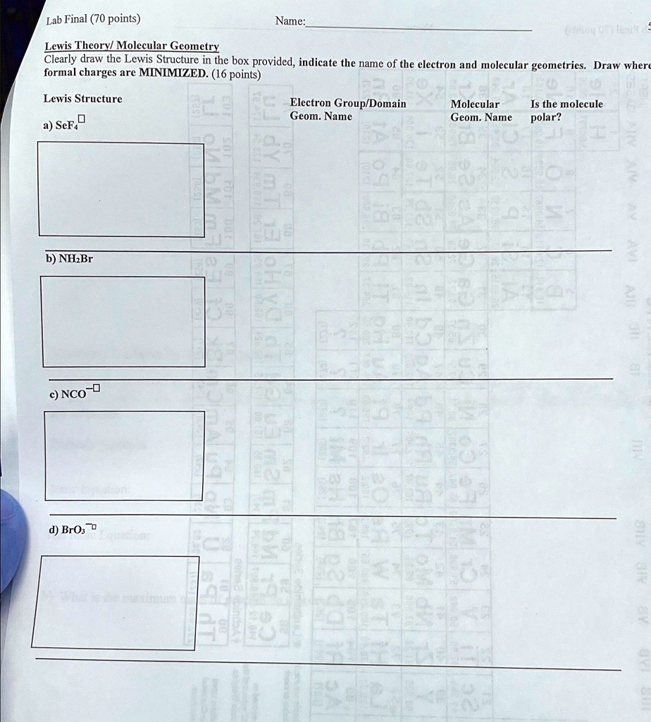 SOLVED: Lab Final (70 points) Name: Lewis Theory/ Molecular Geometry