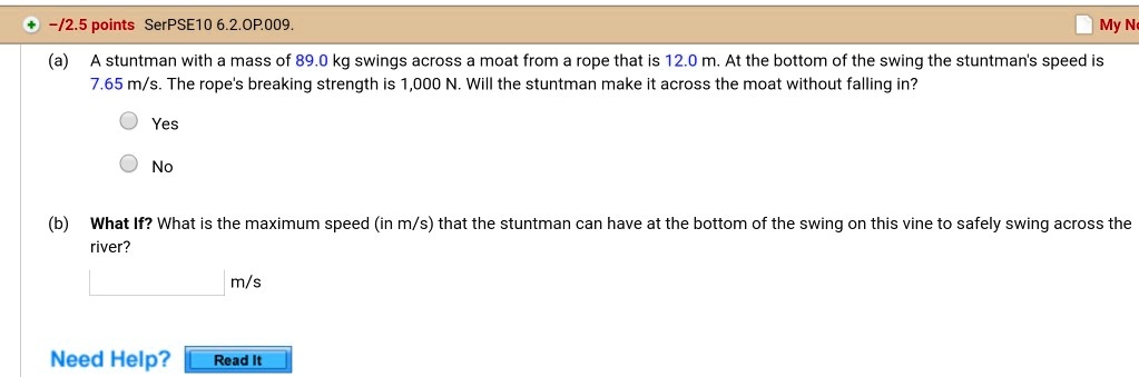 SOLVED: My New Stuntman A stuntman with a mass of 89.0 kg swings across ...