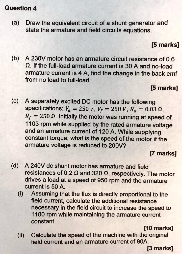 Solved A Draw The Equivalent Circuit Of A Shunt Generator And State The Armature And Field