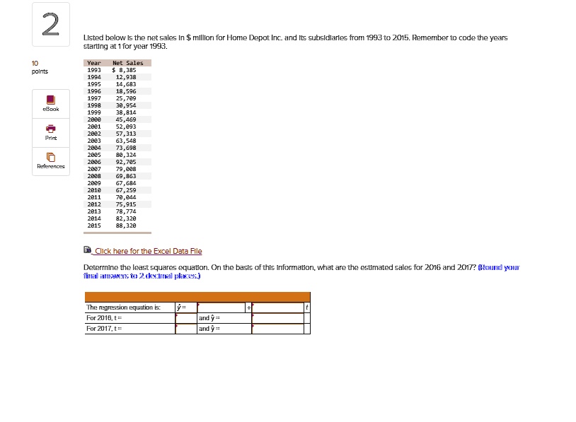 SOLVED 2 Listed below E the net sales mIlllon for Home Depot Iric ard