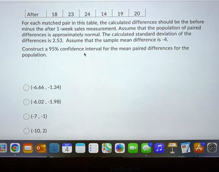 SOLVED After 18 23 24 14 19 20 For each matched pair in this table, the calculated differences