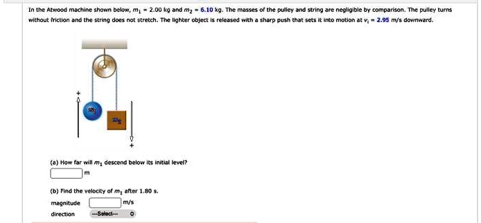 SOLVED: In the Atwood machine shown below, m = 2.00 kg and m = 6.10 kg ...